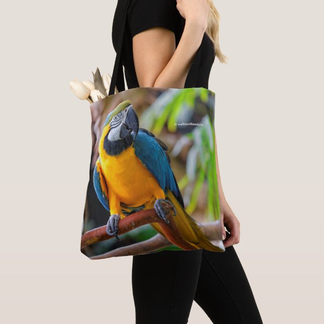 Beautiful Blue and Gold Macaw Tote Bag (Close Up)