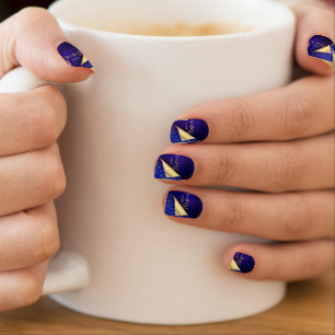 Beautiful Blue and Gold Merry Christmas Minx Nail Art
