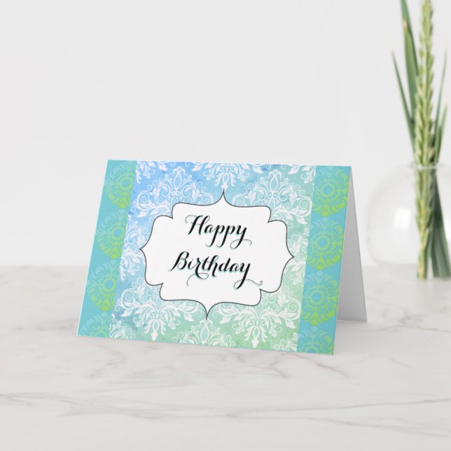 Beautiful Blue and Green Happy Birthday Card (Front)