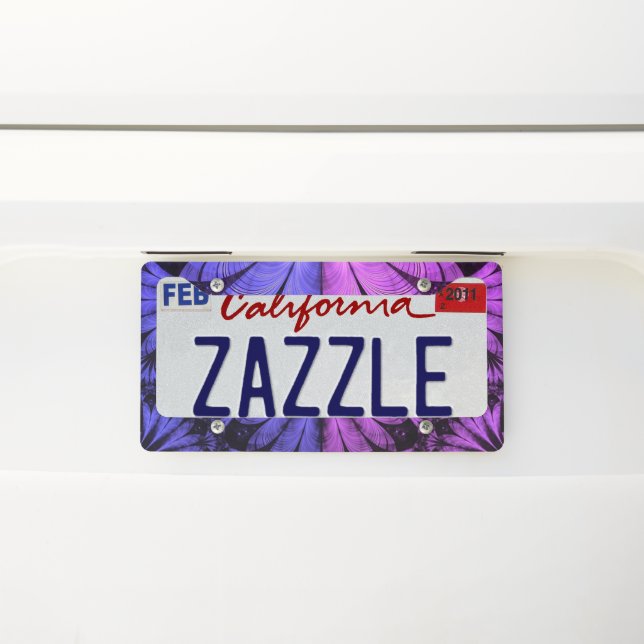 Beautiful Blue and Lilac-Violet Fractal Feathers License Plate Frame (On Car)