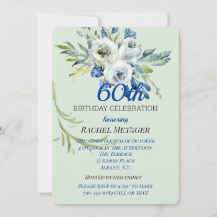 Beautiful Blue And Mint Floral Birthday Invitation