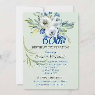 Beautiful Blue And Mint Floral Birthday Invitation