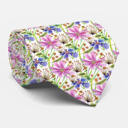 Beautiful Blue and Pink Cosmos Flowers Neck Tie