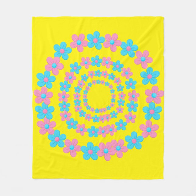 Beautiful Blue and Pink Floral Pattern Blanket (Front)