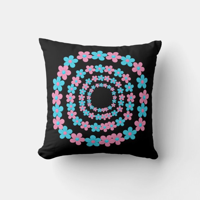 Beautiful Blue and Pink Floral Pattern Blanket Throw Pillow (Front)