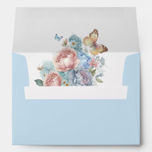 Beautiful Blue and Pink Peonies and Butterfly Envelope