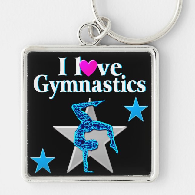 BEAUTIFUL BLUE AND SILVER GYMNASTICS DESIGN KEYCHAIN (Front)