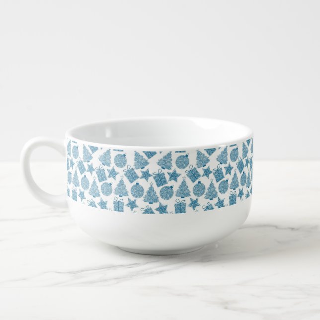 Beautiful Blue and White Christmas Soup Mug (Right)