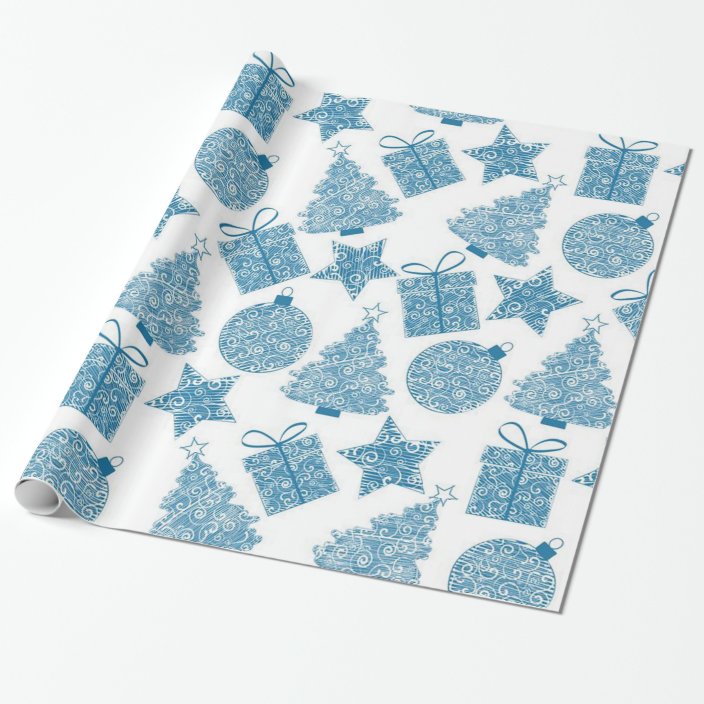 Beautiful Blue and White Christmas Wrapping Paper | Zazzle.com