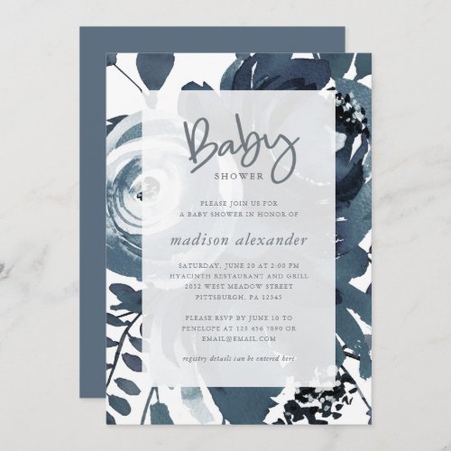Beautiful Blue and White Floral Baby Shower Invitation