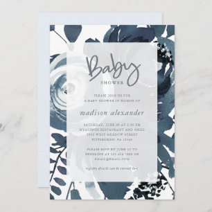 Beautiful Blue and White Floral Baby Shower Invitation