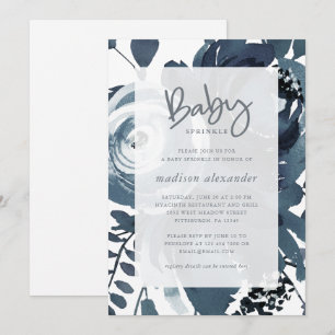 Beautiful Blue and White Floral Baby Sprinkle Invitation