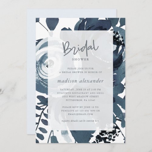Beautiful Blue and White Floral Bridal Shower Invitation