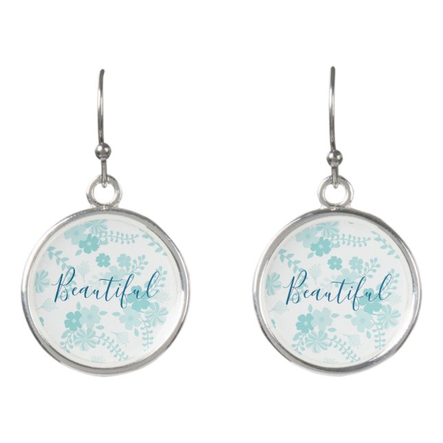 Beautiful Blue and White Floral Earrings (Front)