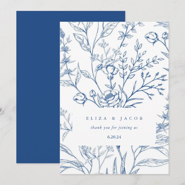 Beautiful Blue and White Floral Wedding Thank You Card (Front/Back)