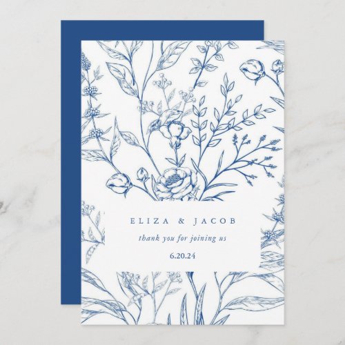 Beautiful Blue and White Floral Wedding Thank You Card