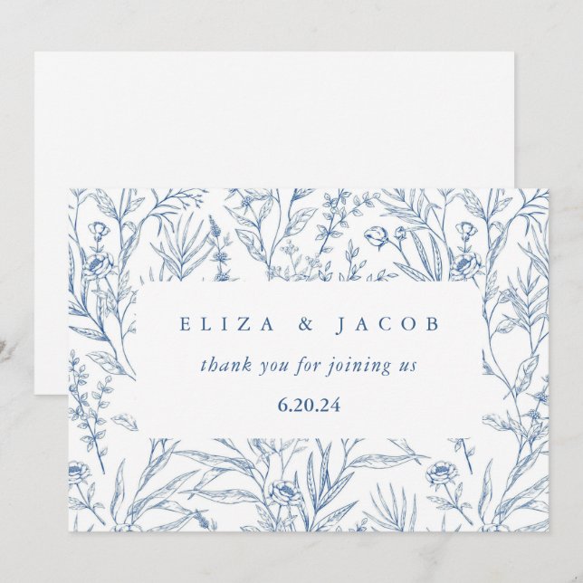 Beautiful Blue and White Floral Wedding Thank You Card (Front/Back)