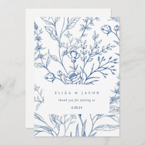 Beautiful Blue and White Floral Wedding Thank You Card