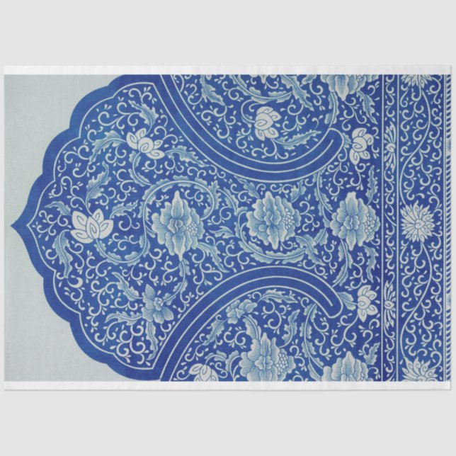 Beautiful blue and white moroccan motif tissue paper (Front)