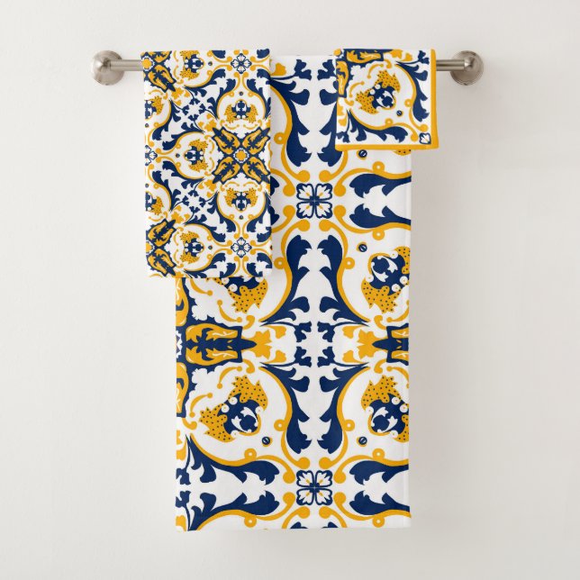 💙💛 Beautiful blue and yellow Azulejos  Bath Towel Set (Insitu)