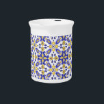 💙💛 Beautiful blue and yellow Azulejos Beverage Pitcher<br><div class="desc">💙💛 Beautiful yellow,  white and blue Azulejos,   15th pattern inspired by famous Portuguese tile-work,  Azulejos. Perfect as home decor or as a gift for trendy person.  Ceramic tile with stunning Azulejos.</div>