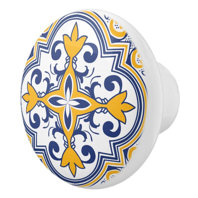 💙💛 Beautiful blue and yellow Azulejos  Ceramic Knob (Right)