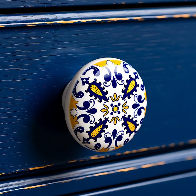 💙💛 Beautiful blue and yellow Azulejos,   Ceramic Knob (Beautiful blue and yellow Azulejos, Ceramic Knob)