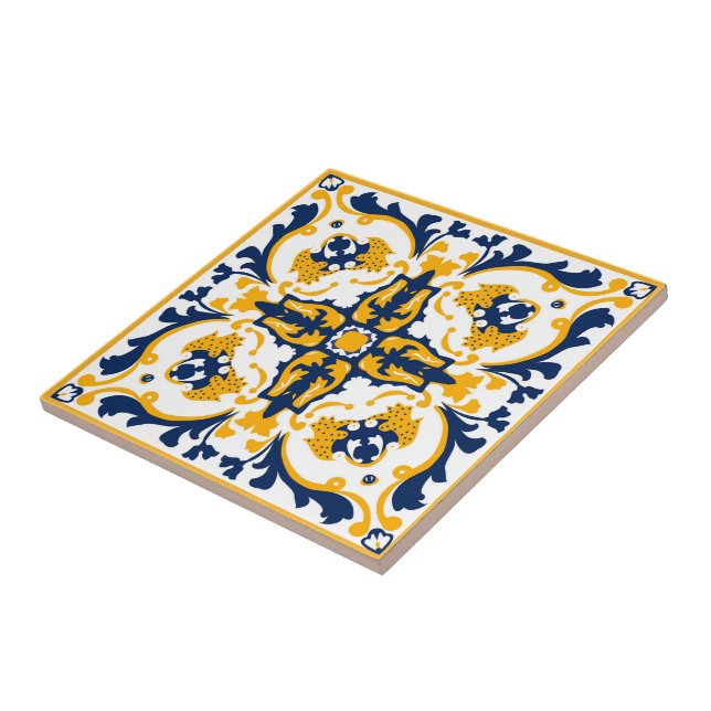 💙💛 Beautiful blue and yellow Azulejos  Ceramic Tile (Side)