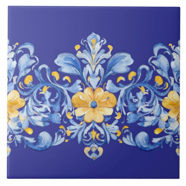 Beautiful Blue and Yellow Azulejos  Ceramic Tile (Front)