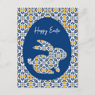 🐰💙💛 Beautiful blue and yellow Azulejos Holiday Postcard