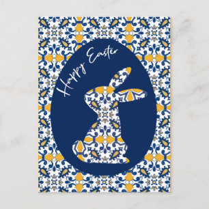 🐇💙💛 Beautiful blue and yellow Azulejos Holiday Postcard