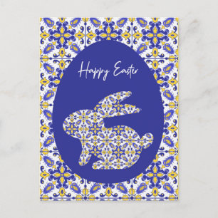🐰💙💛 Beautiful blue and yellow Azulejos Holiday Postcard