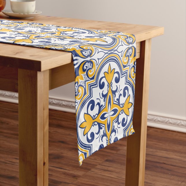 💙💛 Beautiful blue and yellow Azulejos IX, Short Table Runner (In Situ)