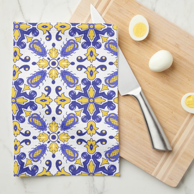 💙💛 Beautiful blue and yellow Azulejos Kitchen Towel (Quarter Fold)