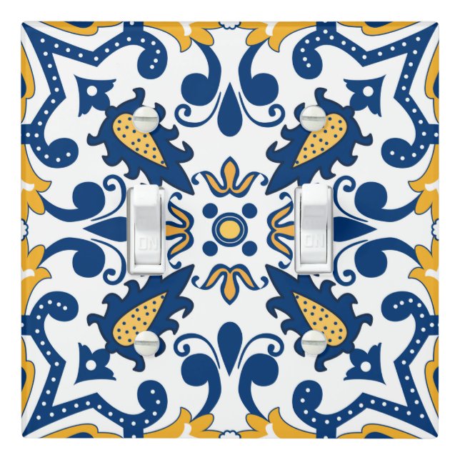 💙💛 Beautiful blue and yellow Azulejos,   Light S Switch Cover (In Situ)