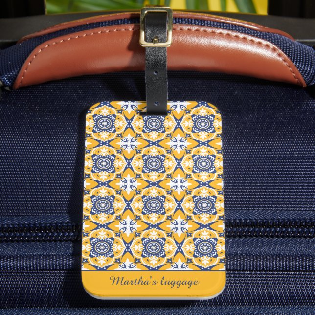 💙🤍💛 Beautiful blue and yellow Azulejos Luggage Tag (Front Insitu 2)