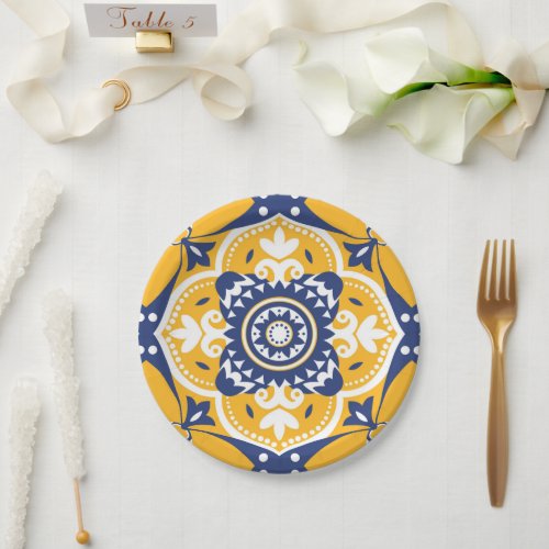  Beautiful blue and yellow Azulejos Paper Plates