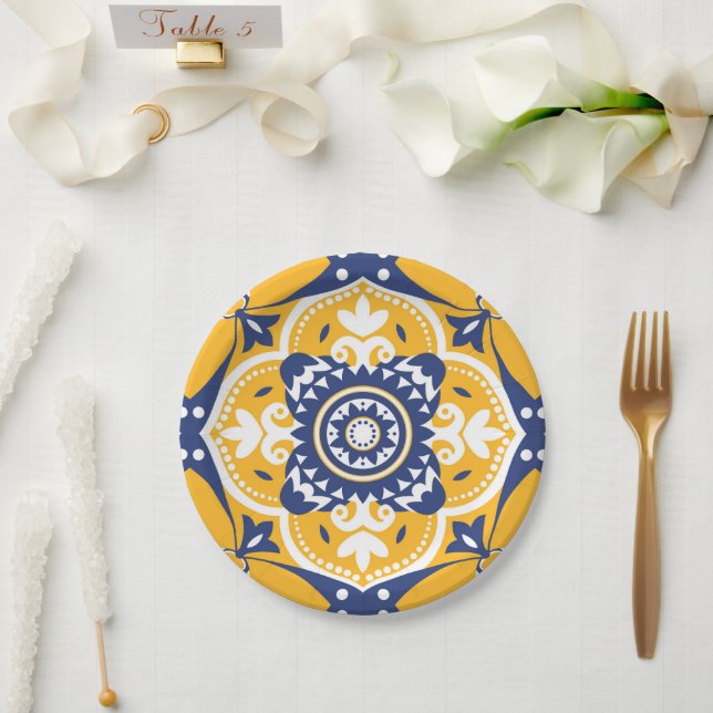 💛💙🤍 Beautiful blue and yellow Azulejos Paper Plates (Wedding)