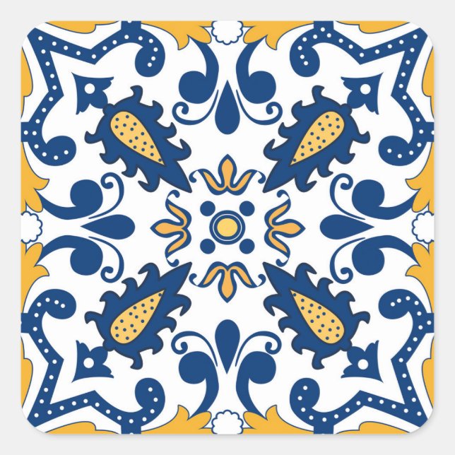 💙💛 Beautiful blue and yellow Azulejos,   Square Sticker (Front)