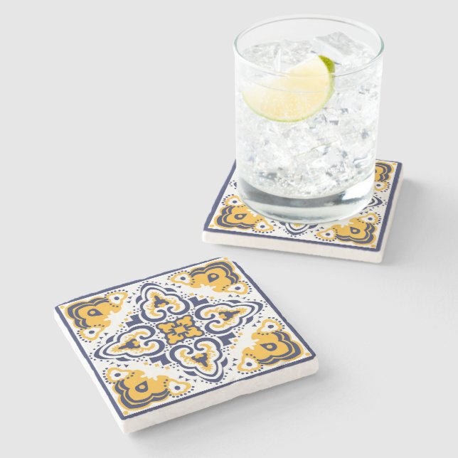 💛💙🤍 Beautiful blue and yellow Azulejos,  Stone  Stone Coaster (Side)