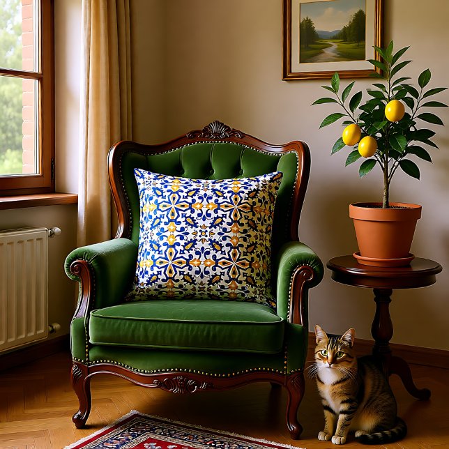 💙💛 Beautiful blue and yellow Azulejos,   Throw Pillow (💙💛 Beautiful blue and yellow Azulejos, Throw Pillow)