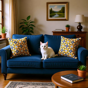 💙🤍💛 Beautiful blue and yellow Azulejos Throw Pillow