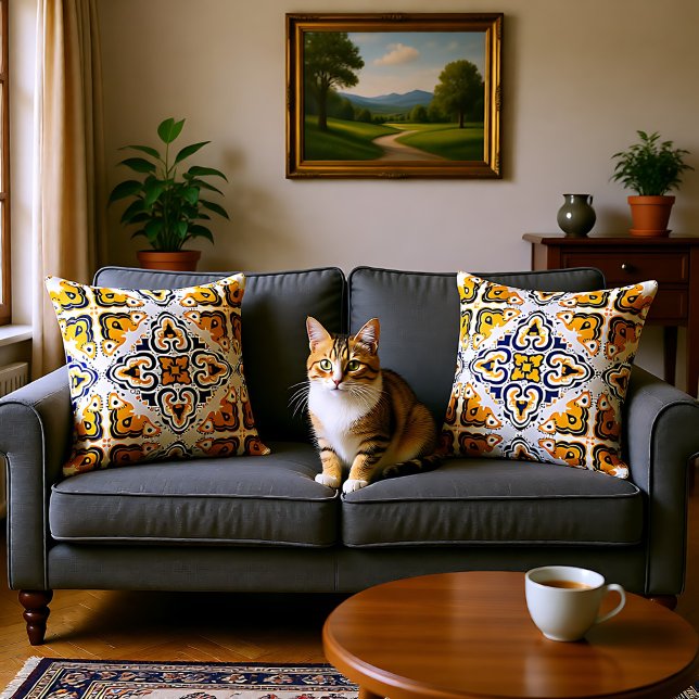💛💙 Beautiful blue and yellow Azulejos, Throw Pillow (💛💙 Beautiful blue and yellow Azulejos, Throw Pillow)