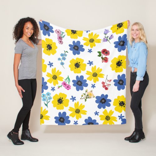 Beautiful blue and yellow flowers blanket 