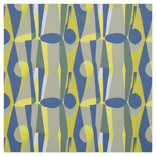 Beautiful Blue and Yellow Mid Century Abstract Fabric (Swatch)