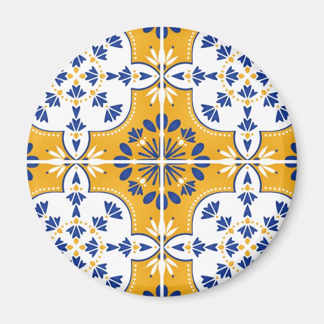 Beautiful Blue and yellow Portuguese Azulejo Magnet (Front)