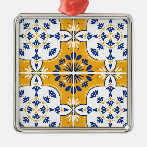 Beautiful Blue and yellow Portuguese Azulejo Metal Ornament