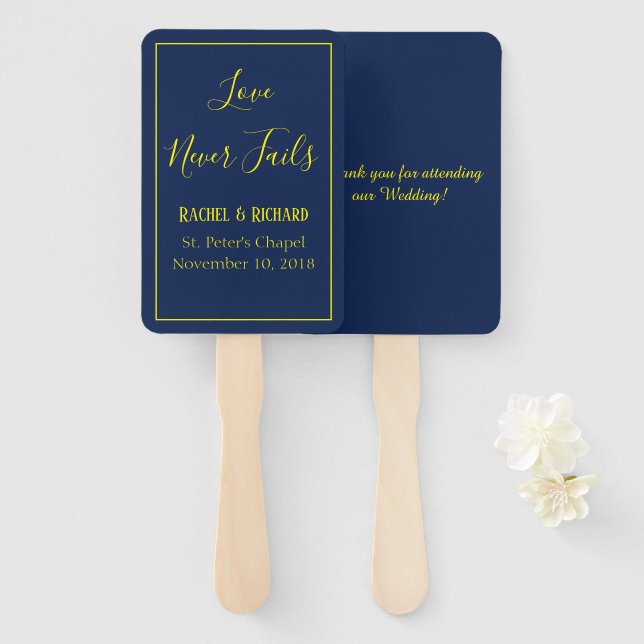 Beautiful Blue and Yellow Wedding Hand Fan (Front and Back)