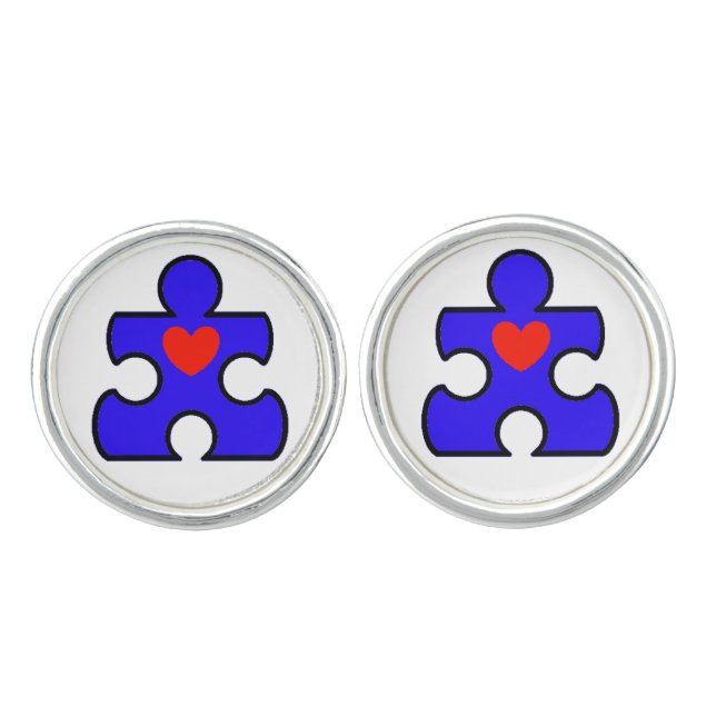 Beautiful Blue Autism Puzzle Piece Cuff Links (Front)