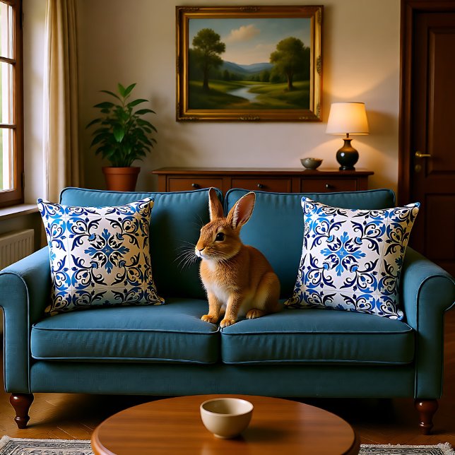 💙 Beautiful blue Azulejos, Medium tile size Throw Pillow (💙 Beautiful blue Azulejos, Medium tile size Throw Pillow)